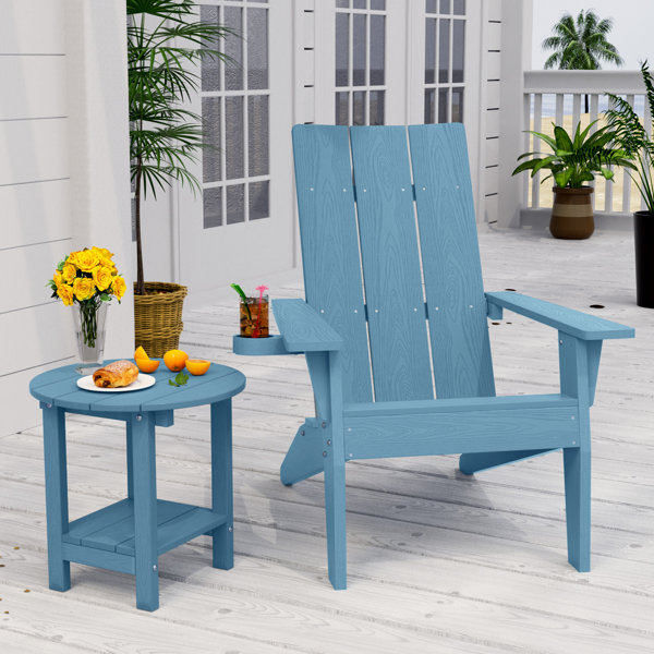 Rosecliff Heights Plastic Adirondack Chair With Table Wayfair   Plastic Adirondack Chair With Table 